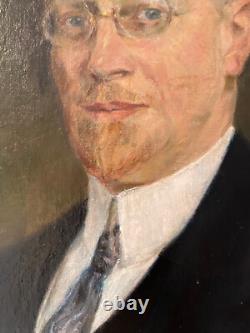 Ancien Tableau Peinture HST Portrait Homme à Lunettes Deutscher Maler 1930's