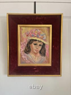 Ancien Tableau Peinture Huile Anna De Banguy Portrait Femme Fille Fillette 1950