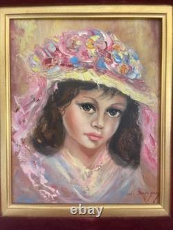 Ancien Tableau Peinture Huile Anna De Banguy Portrait Femme Fille Fillette 1950