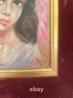 Ancien Tableau Peinture Huile Anna De Banguy Portrait Femme Fille Fillette 1950