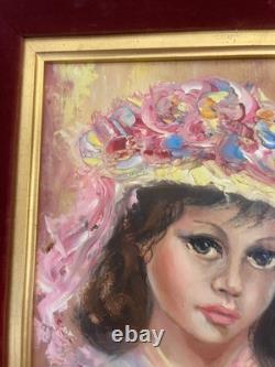 Ancien Tableau Peinture Huile Anna De Banguy Portrait Femme Fille Fillette 1950