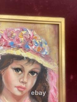 Ancien Tableau Peinture Huile Anna De Banguy Portrait Femme Fille Fillette 1950