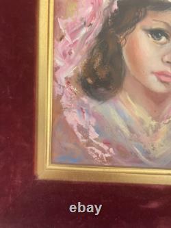 Ancien Tableau Peinture Huile Anna De Banguy Portrait Femme Fille Fillette 1950