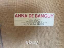 Ancien Tableau Peinture Huile Anna De Banguy Portrait Femme Fille Fillette 1950