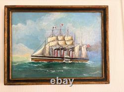 Ancien Tableau Peinture Huile Bois Panneau Great Eastern par Brunel Marine XIXèm
