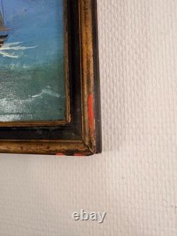 Ancien Tableau Peinture Huile Bois Panneau Great Eastern par Brunel Marine XIXèm