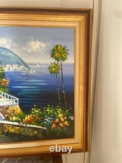 Ancien Tableau Peinture Huile Cadre Doré Provence Méditerranée Italie