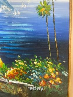 Ancien Tableau Peinture Huile Cadre Doré Provence Méditerranée Italie