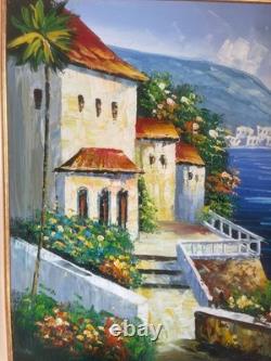 Ancien Tableau Peinture Huile Cadre Doré Provence Méditerranée Italie