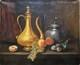Ancien Tableau Peinture Huile Fin XIX eme Nature Morte Fruits Th&eacute; Sign&eacute; P. Foret