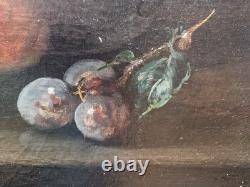 Ancien Tableau Peinture Huile Fin XIX eme Nature Morte Fruits Thé Signé P. Foret