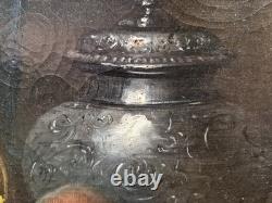 Ancien Tableau Peinture Huile Fin XIX eme Nature Morte Fruits Thé Signé P. Foret