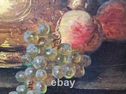 Ancien Tableau Peinture Huile Fin XIX eme Nature Morte Fruits Thé Signé P. Foret