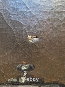 Ancien Tableau Peinture Huile Fin XIX eme Nature Morte Fruits Thé Signé P. Foret