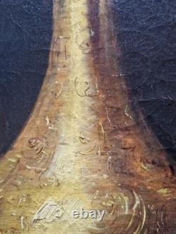 Ancien Tableau Peinture Huile Fin XIX eme Nature Morte Fruits Thé Signé P. Foret