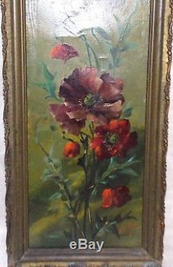 Ancien Tableau Peinture Huile Fleurs Nature Morte Coquelicots Alfredo 19eme