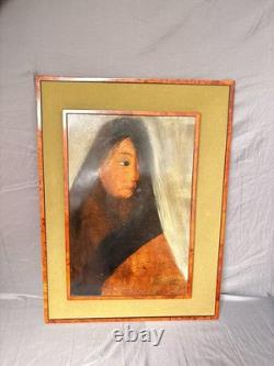 Ancien Tableau Peinture Huile Juan Castilla Portrait Femme Indigène Amérique