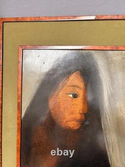 Ancien Tableau Peinture Huile Juan Castilla Portrait Femme Indigène Amérique