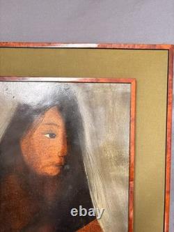 Ancien Tableau Peinture Huile Juan Castilla Portrait Femme Indigène Amérique