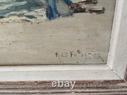 Ancien Tableau Peinture Huile Panneau René Leforestier Port De Pêche Bretagne