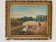 Ancien Tableau Peinture Huile Panneau Travail Champs Moisson Paysan Campagne XIX