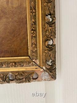 Ancien Tableau Peinture Huile Panneau Travail Champs Moisson Paysan Campagne XIX