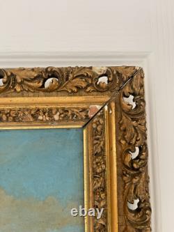 Ancien Tableau Peinture Huile Panneau Travail Champs Moisson Paysan Campagne XIX