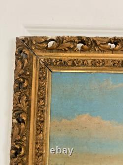 Ancien Tableau Peinture Huile Panneau Travail Champs Moisson Paysan Campagne XIX