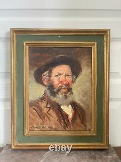Ancien Tableau Peinture Huile Portrait Viel Homme Vieillard Signé TONY CARDELLA