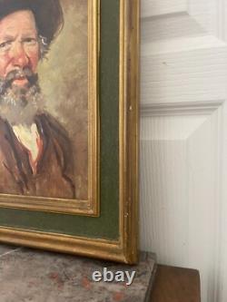 Ancien Tableau Peinture Huile Portrait Viel Homme Vieillard Signé TONY CARDELLA