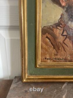 Ancien Tableau Peinture Huile Portrait Viel Homme Vieillard Signé TONY CARDELLA