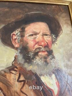 Ancien Tableau Peinture Huile Portrait Viel Homme Vieillard Signé TONY CARDELLA