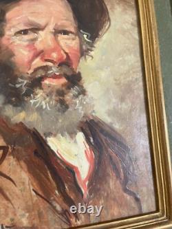 Ancien Tableau Peinture Huile Portrait Viel Homme Vieillard Signé TONY CARDELLA