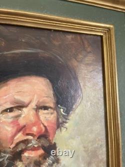 Ancien Tableau Peinture Huile Portrait Viel Homme Vieillard Signé TONY CARDELLA