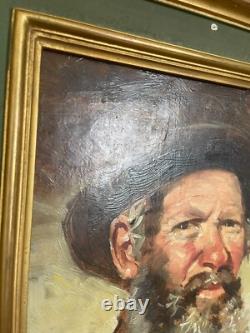 Ancien Tableau Peinture Huile Portrait Viel Homme Vieillard Signé TONY CARDELLA