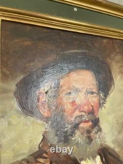 Ancien Tableau Peinture Huile Portrait Viel Homme Vieillard Signé TONY CARDELLA