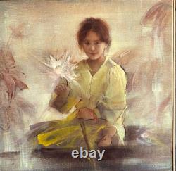 Ancien Tableau Peinture Huile Sur Toile Jeune Fille Signé