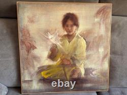 Ancien Tableau Peinture Huile Sur Toile Jeune Fille Signé