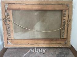 Ancien Tableau Peinture Huile Toile Berger Lac Mouton Chien Pêche 1938