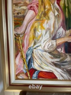 Ancien Tableau Peinture Huile Toile Cadre Doré Jeune Fille Piano RENOIR 92x65cm