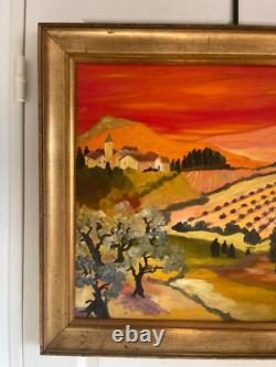 Ancien Tableau Peinture Huile Toile Cadre Doré Provence Vigne Paysage H. DAYAN
