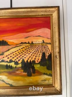 Ancien Tableau Peinture Huile Toile Cadre Doré Provence Vigne Paysage H. DAYAN