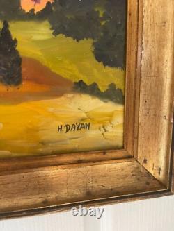 Ancien Tableau Peinture Huile Toile Cadre Doré Provence Vigne Paysage H. DAYAN