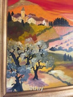 Ancien Tableau Peinture Huile Toile Cadre Doré Provence Vigne Paysage H. DAYAN