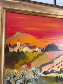 Ancien Tableau Peinture Huile Toile Cadre Doré Provence Vigne Paysage H. DAYAN
