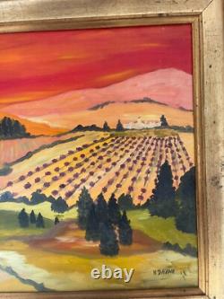 Ancien Tableau Peinture Huile Toile Cadre Doré Provence Vigne Paysage H. DAYAN