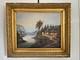 Ancien Tableau Peinture Huile Toile Ecole Suisse Montagne Lac Berger Sign&eacute; 19&egrave;me