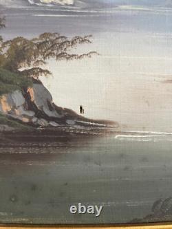 Ancien Tableau Peinture Huile Toile Ecole Suisse Montagne Lac Berger Signé 19ème