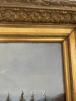 Ancien Tableau Peinture Huile Toile Ecole Suisse Montagne Lac Berger Signé 19ème