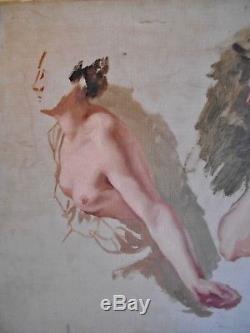 Ancien Tableau Peinture Huile Toile Etude De Peintre Femme Seins Nus XIX Siécle